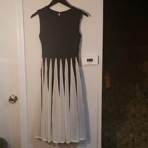 Black sleeveless dress with white pleats